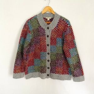 Appleseed’s Women's Size XL Chunky Knit Patchwork Cardigan Jewel Tones
